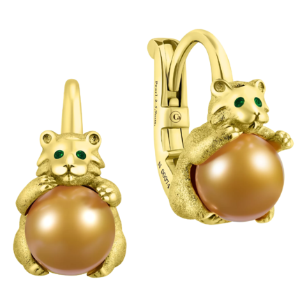 Серьги с золотым жемчугом, желтое золото