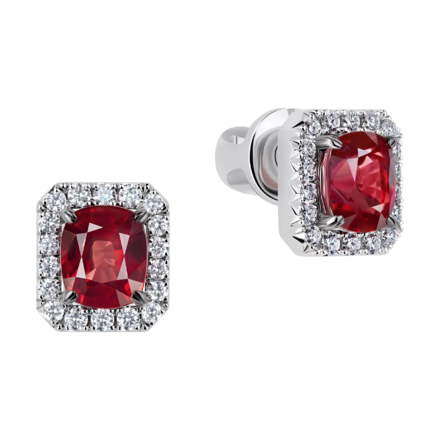 Пусеты с рубинами и бриллиантами, белое золото