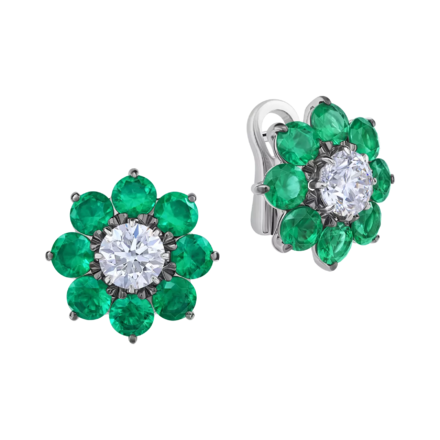 Серьги с бриллиантами и изумрудами, белое золото
