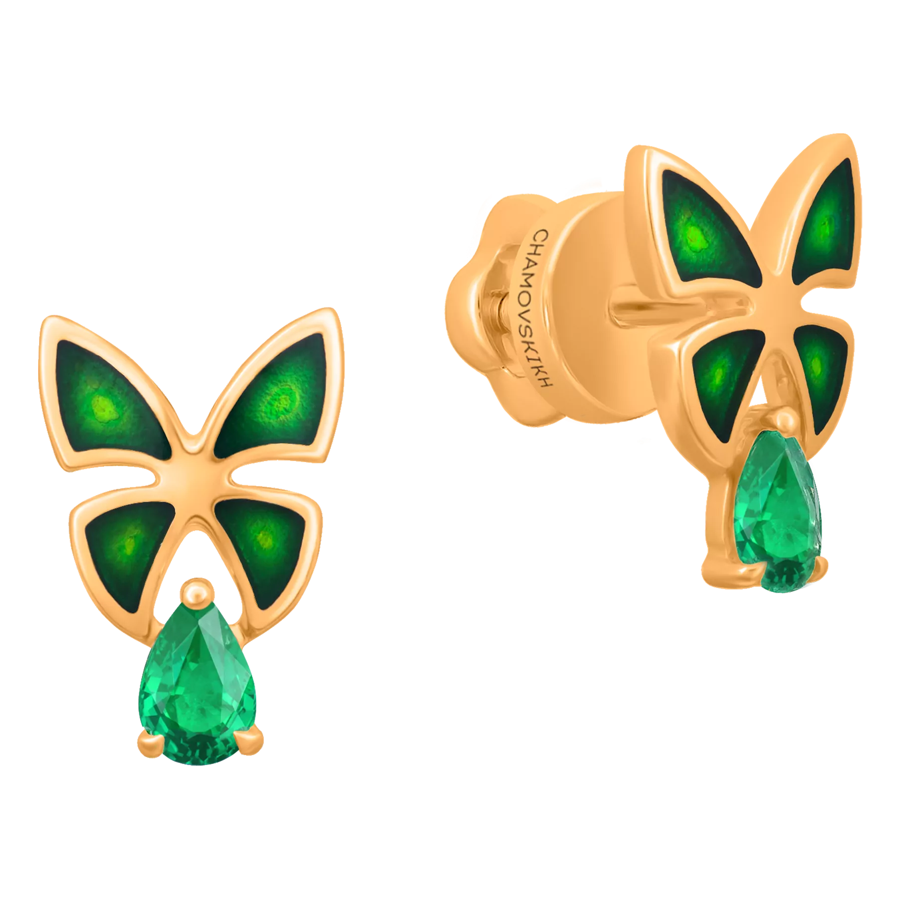 Пусеты с изумрудами, красное золото, н.керамика