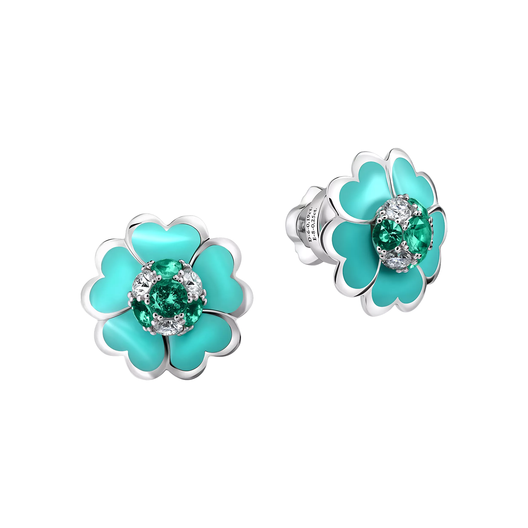 Пусеты с бриллиантами и изумрудами, белое золото, н.керамика