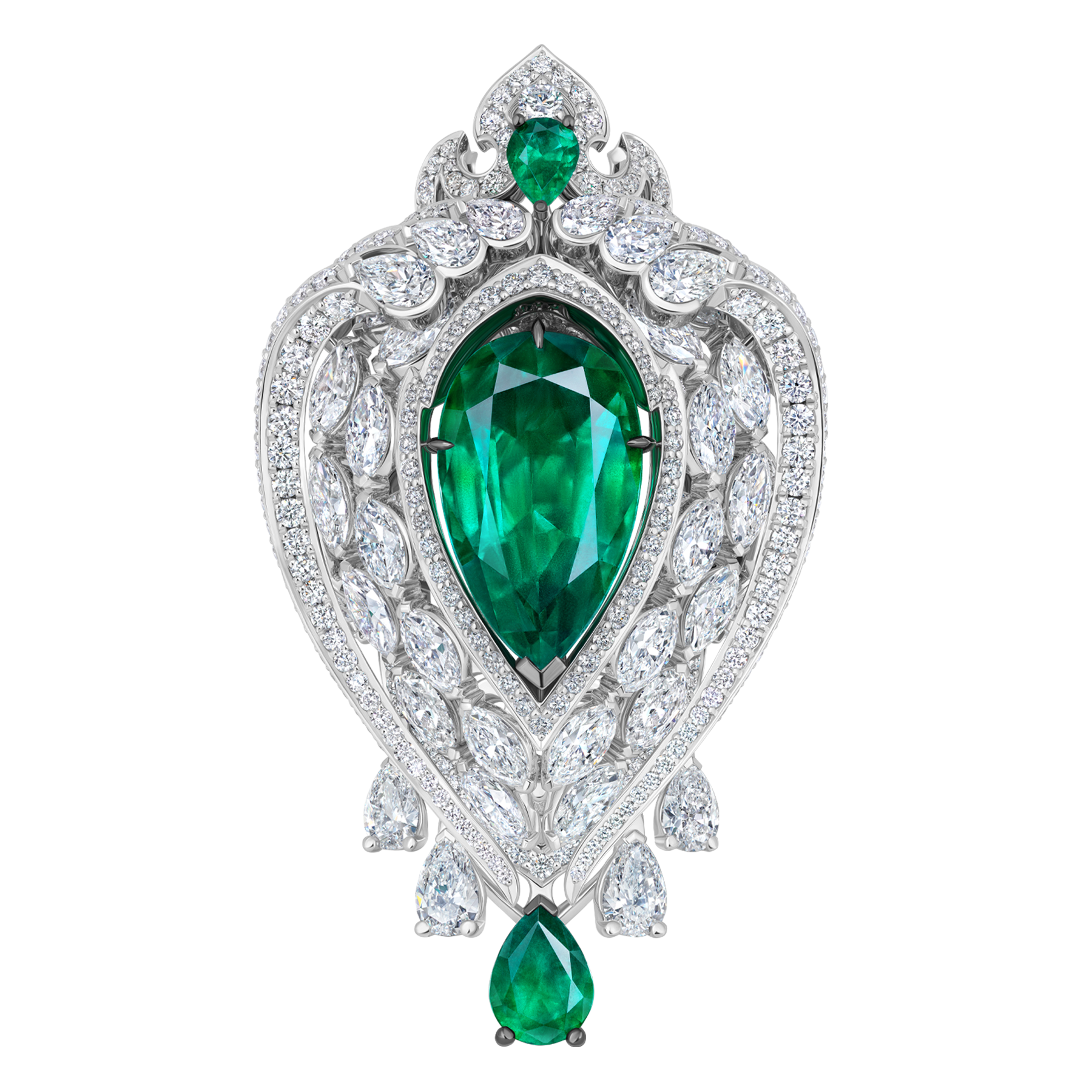 Кольцо с изумрудами и бриллиантами, белое золото