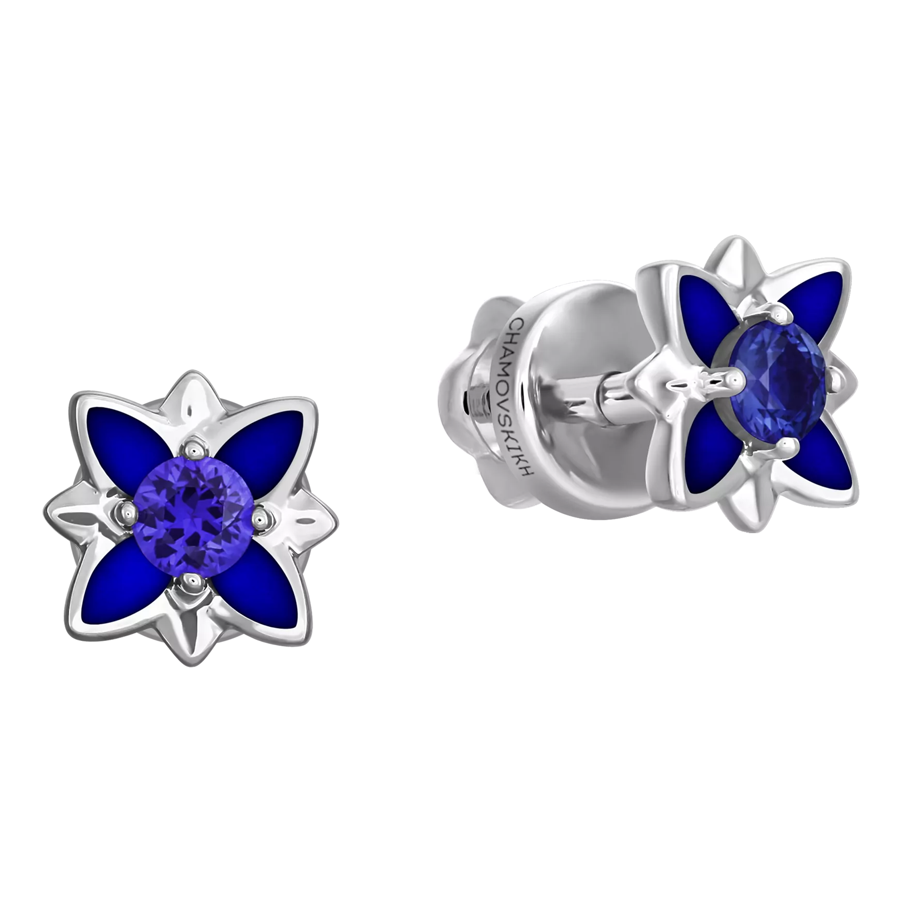 Пусеты с сапфирами, белое золото, н.керамика