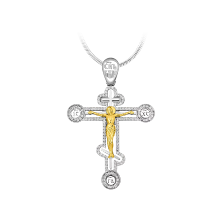 Крест с бриллиантами, белое и жёлтое золото, н.керамика