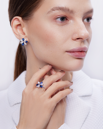 Серьги с сапфирами и бриллиантами, белое золото 2