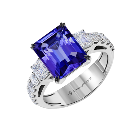 Кольцо с танзанитом и бриллиантами, белое золото