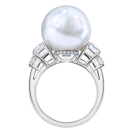 Кольцо с жемчугом и бриллиантами, белое золото 3
