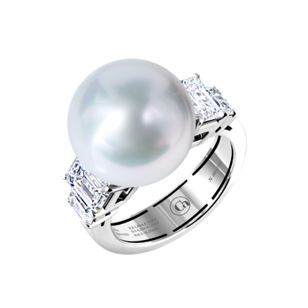 Кольцо с жемчугом и бриллиантами, белое золото
