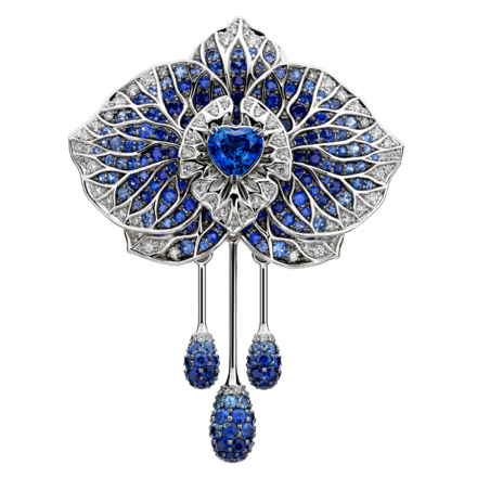 Брошь с сапфирами и бриллиантами, белое золото