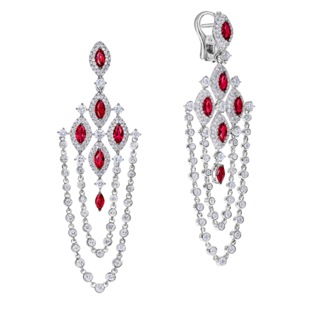 Серьги с рубинами и бриллиантами, белое золото
