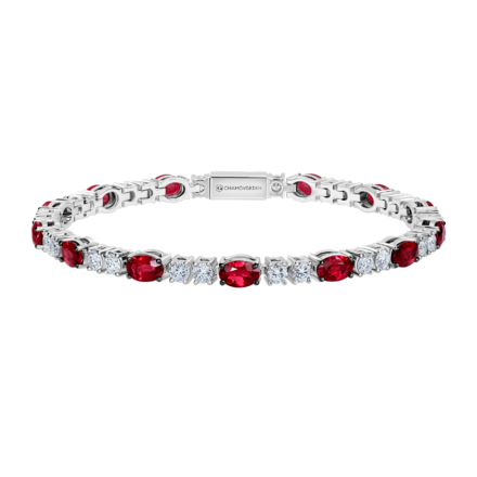 Браслет с рубинами и бриллиантами, белое золото