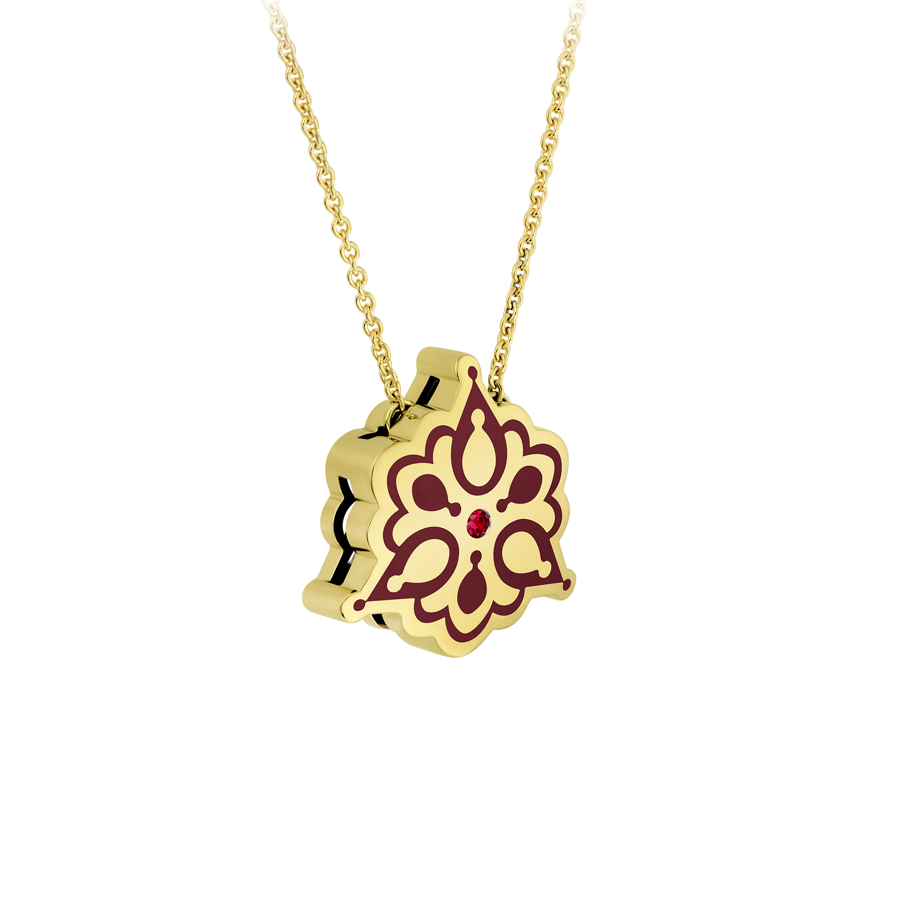 Колье с рубином и бриллиантом, желтое золото, нанокерамика