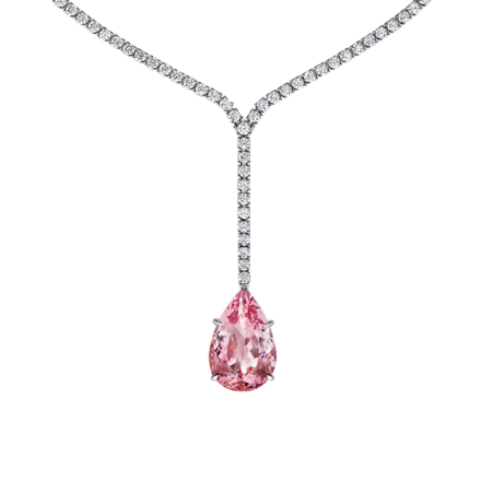 Колье с морганитом и бриллиантами, белое золото