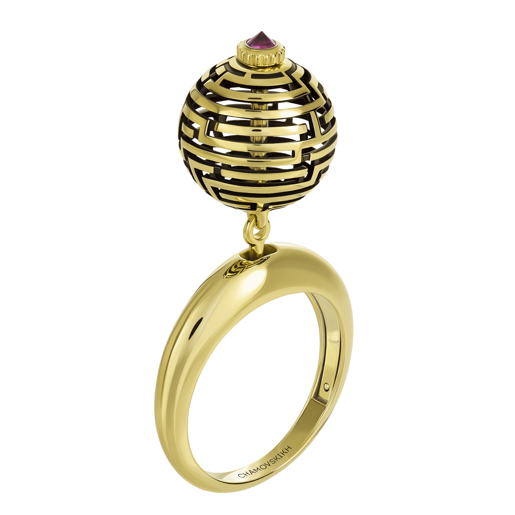Кольцо с рубином, желтое золото