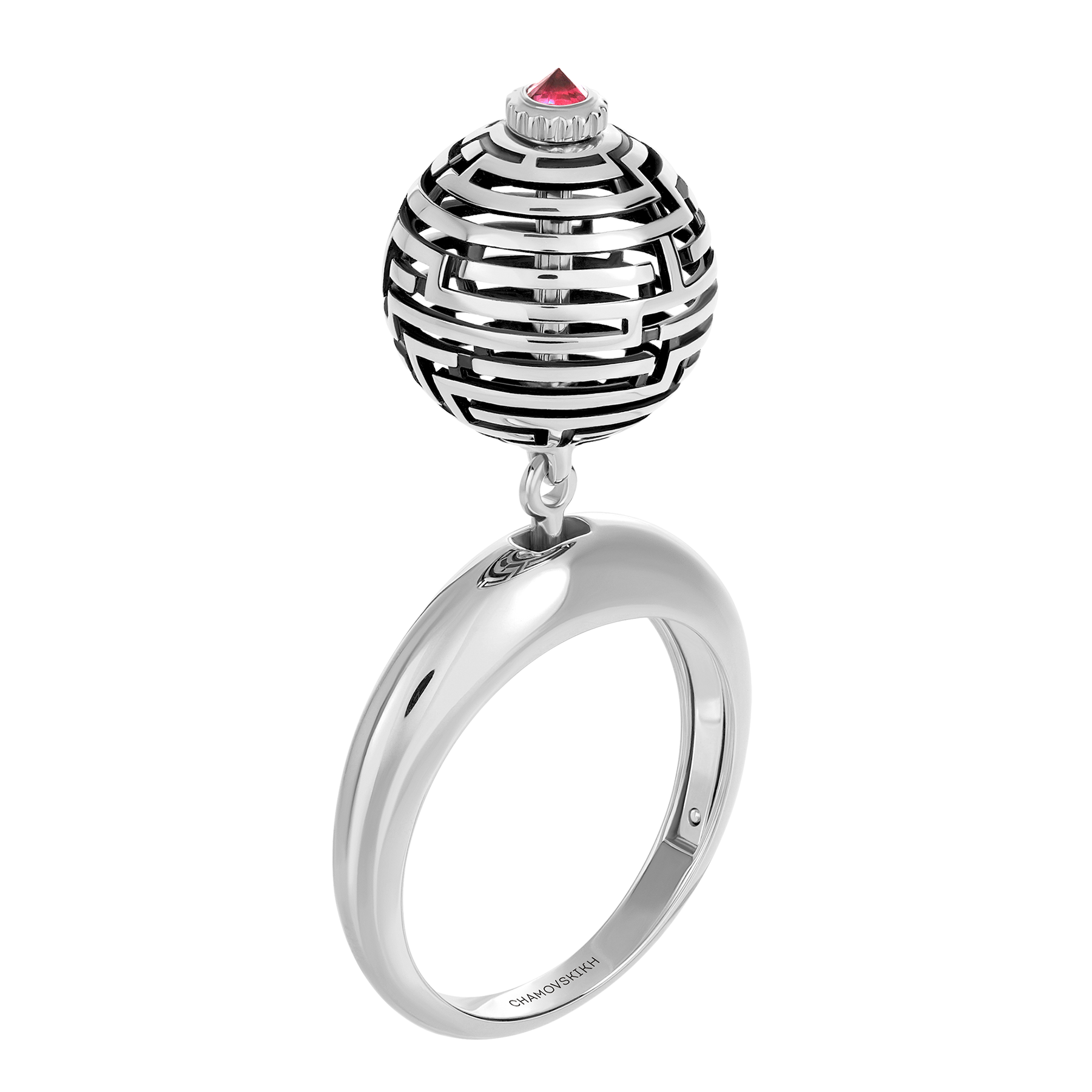 Кольцо с рубином, белое золото
