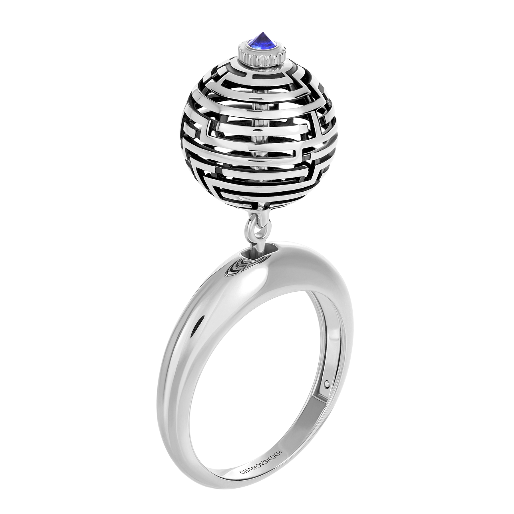 Кольцо с сапфиром, белое золото