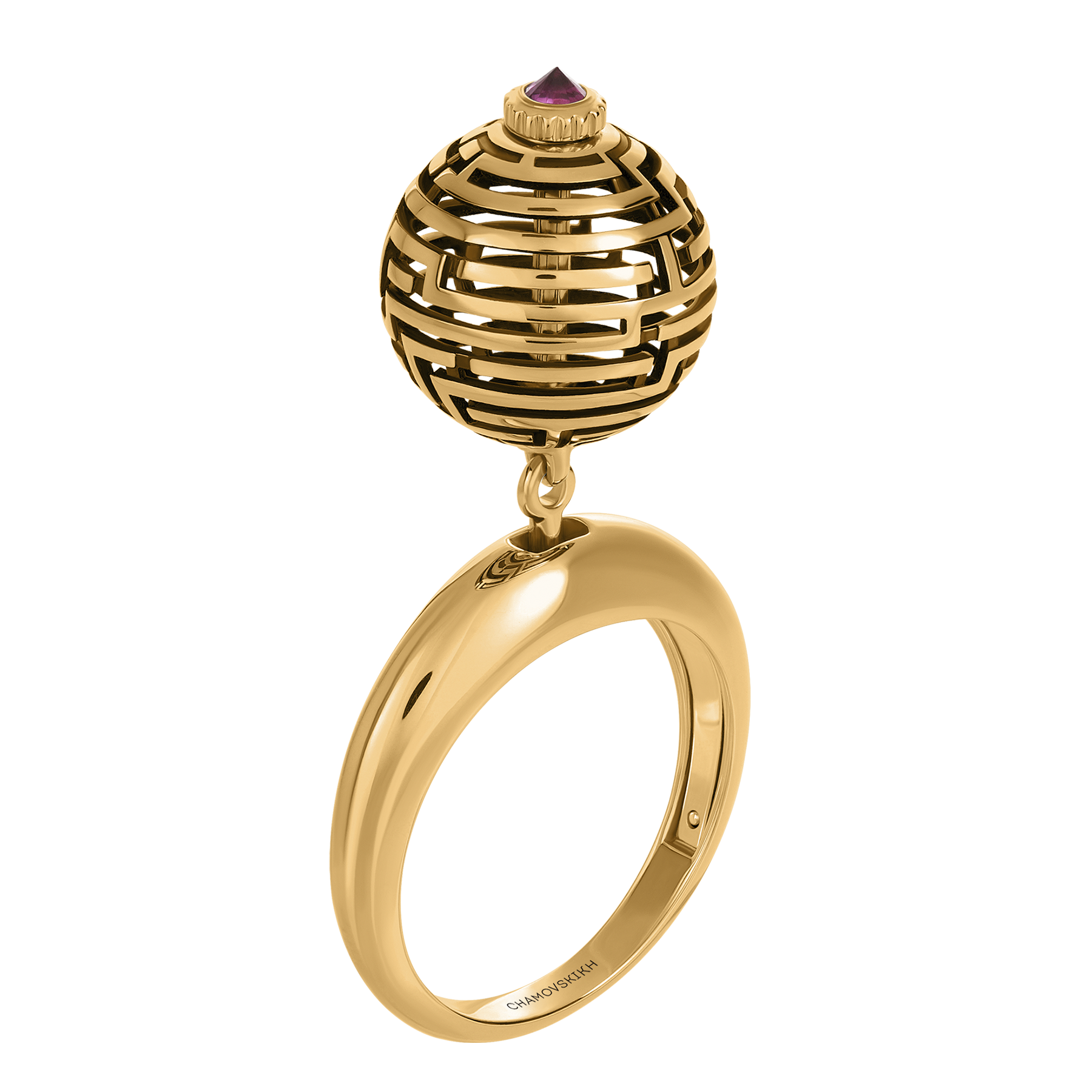 Кольцо с рубином, красное золото