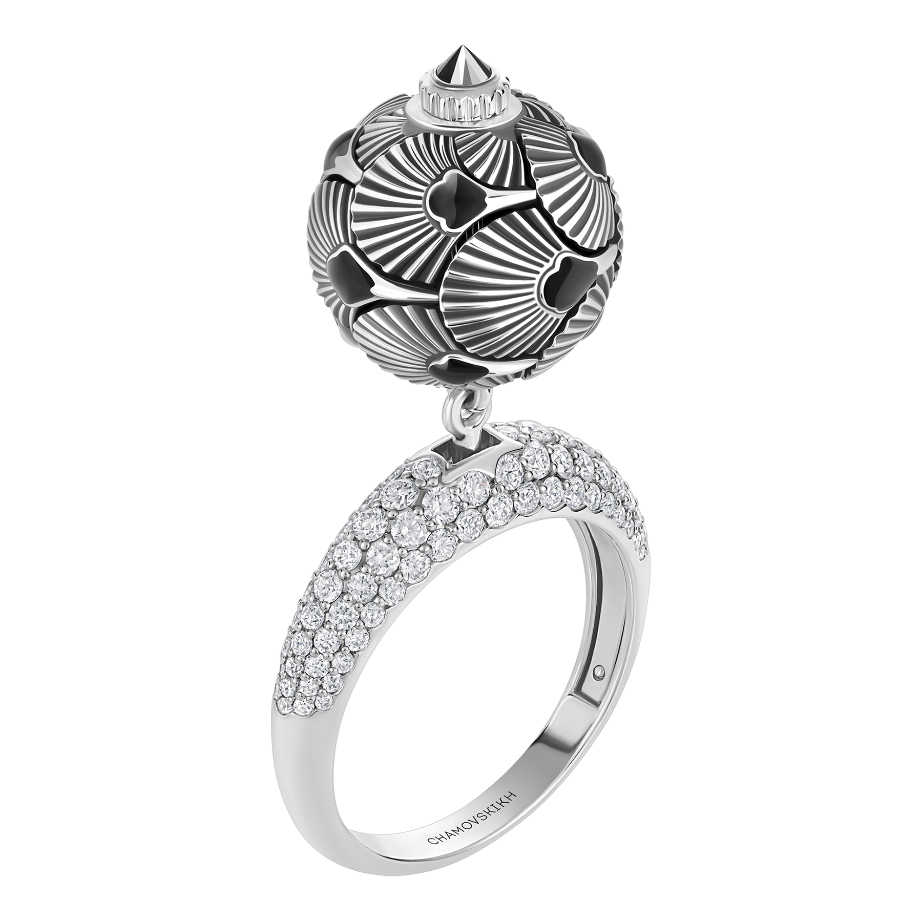 Кольцо с бриллиантами, белое золото, н.керамика