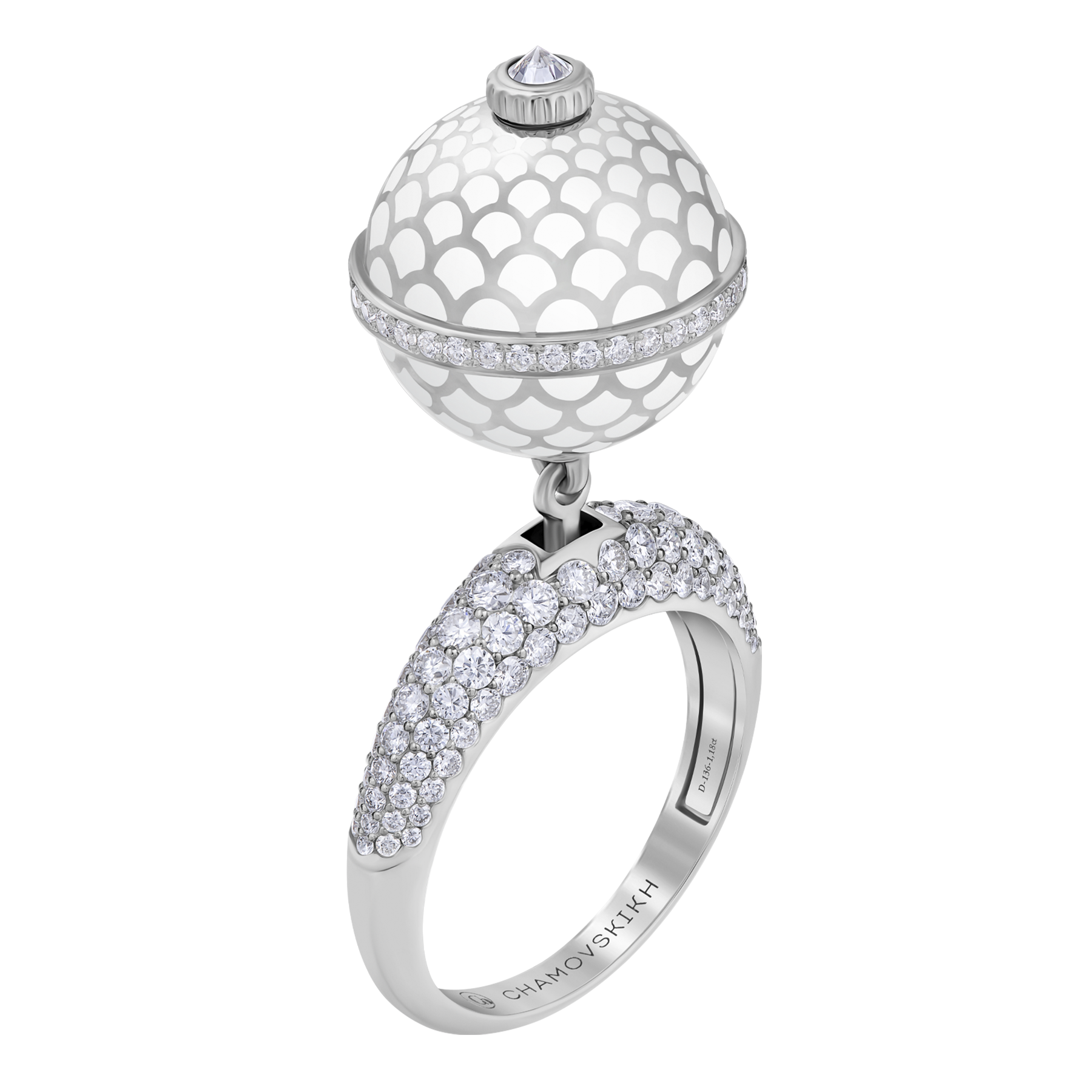 Кольцо с бриллиантами, белое золото, н.керамика