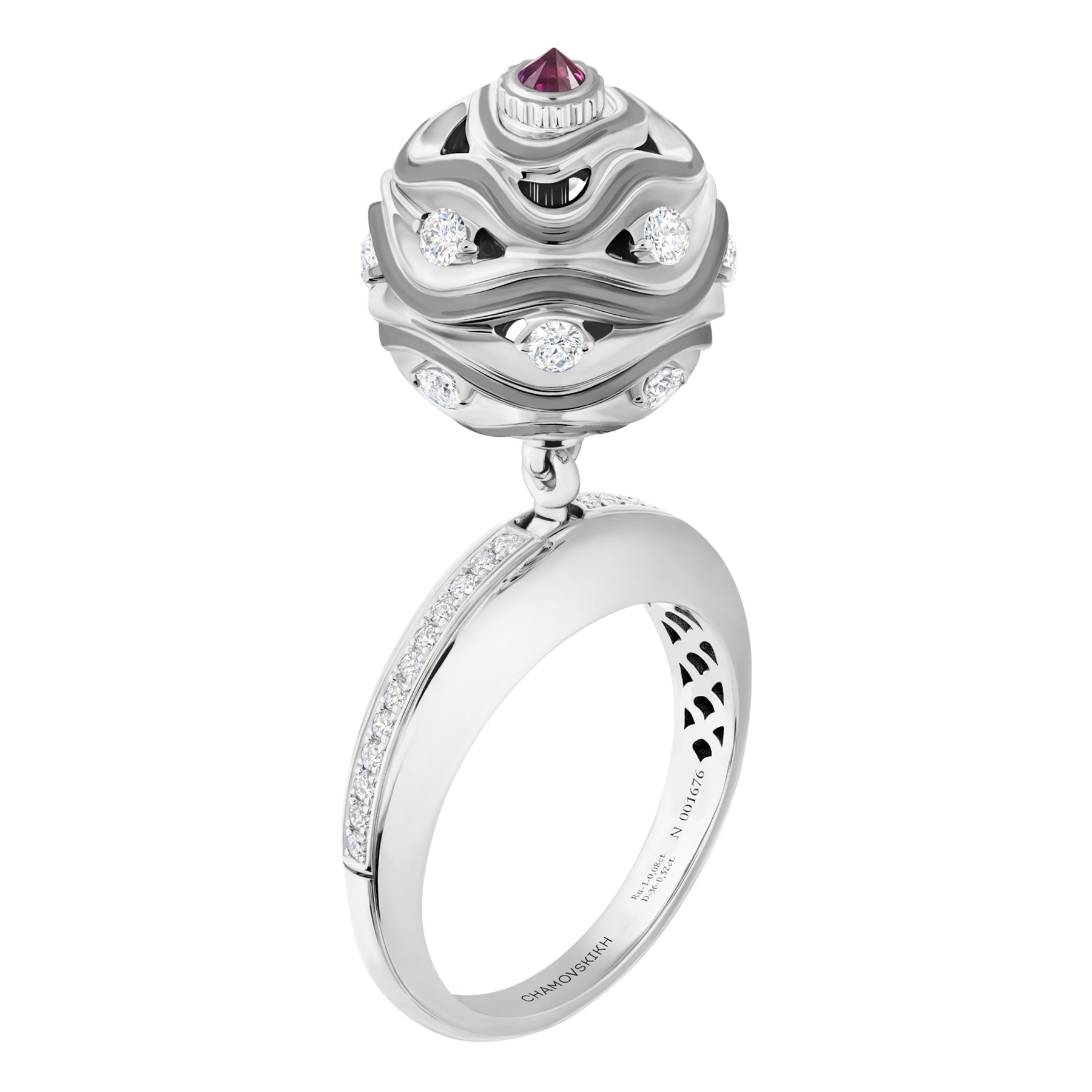 Кольцо с рубином и бриллиантами, белое золото