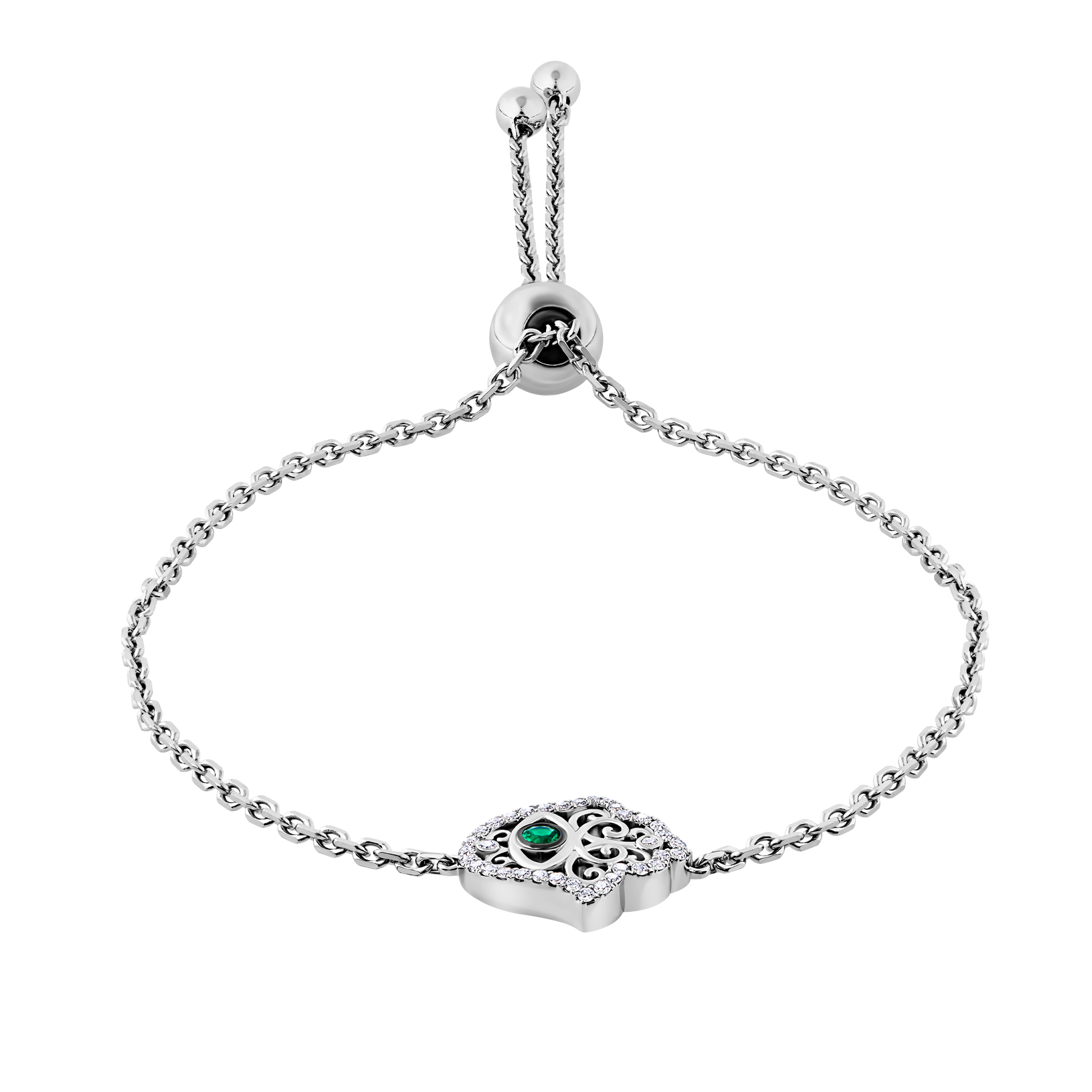 Браслет с изумрудом и бриллиантами, белое золото