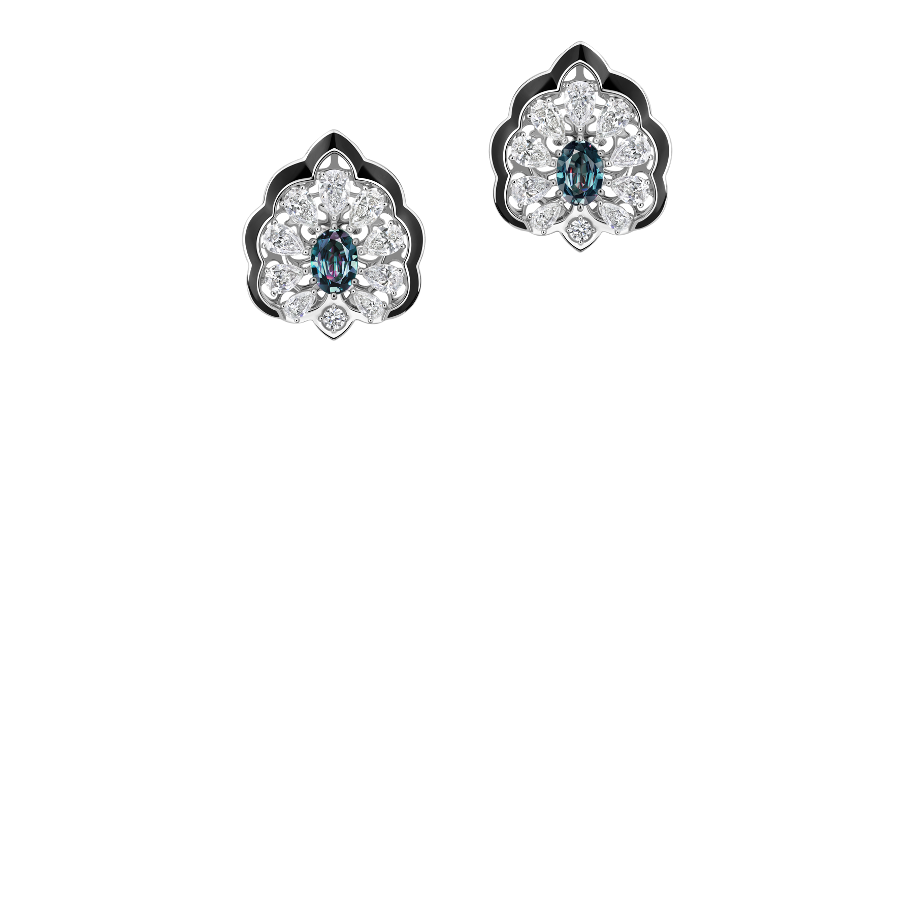 Серьги с александритами, бриллиантами и жемчугом, белое золото, н.керамика