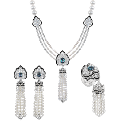 Сет с александритом, бриллиантами и жемчугом, белое золото, н.керамика