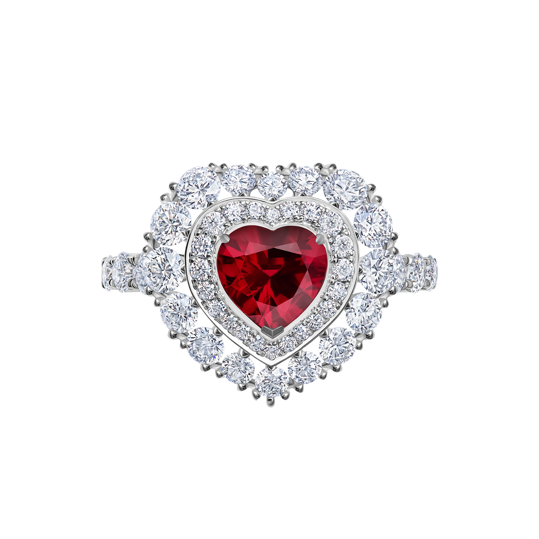 Кольцо с рубином и бриллиантами, белое золото