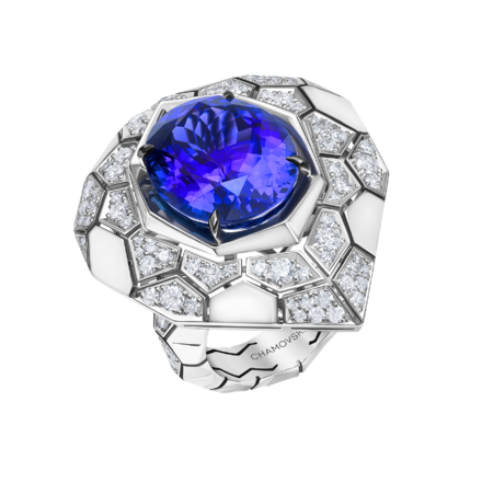 Кольцо с танзанитами и бриллиантами, белое золото