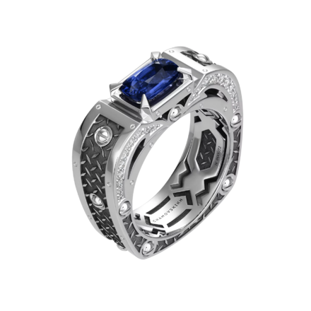 Кольцо с сапфиром и бриллиантами, белое золото