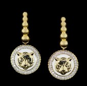 Серьги с бриллиантами, жёлтое и белое золото, н.керамика