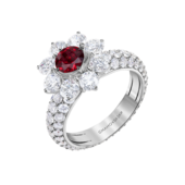Кольцо с рубином и бриллиантами, белое золото
