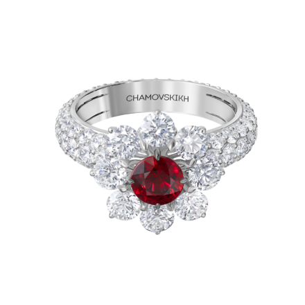 Кольцо с рубином и бриллиантами, белое золото 3