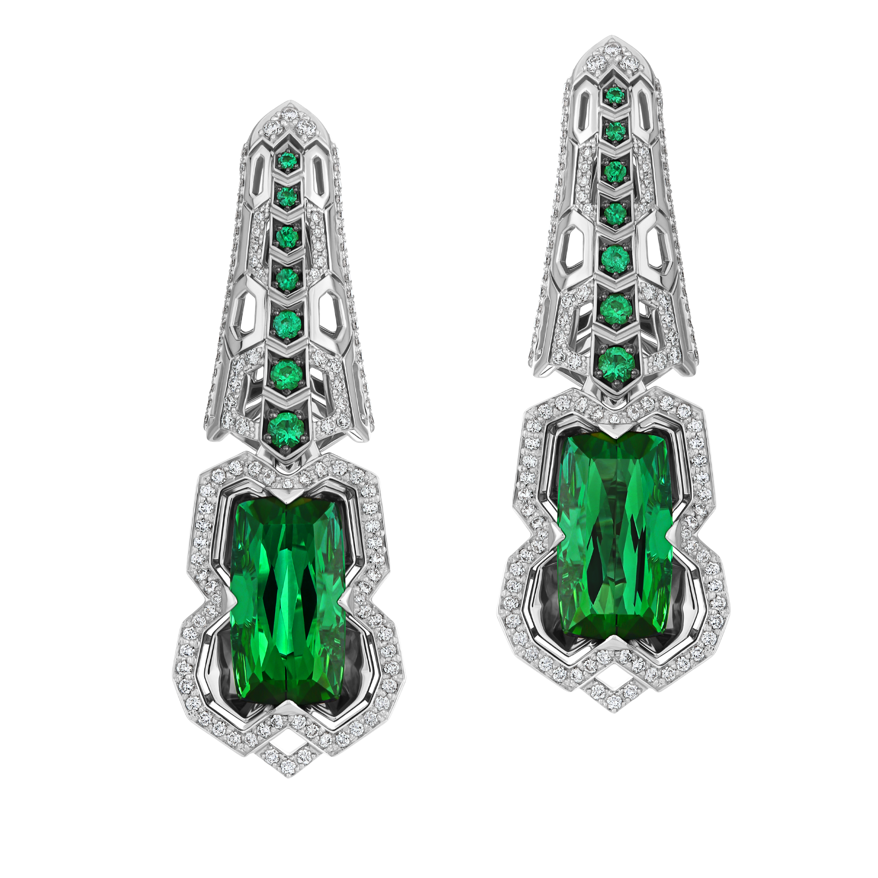 Серьги с верделитами и бриллиантами, белое золото