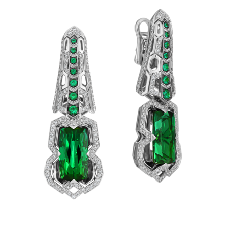 Серьги с верделитами и бриллиантами, белое золото