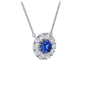 Колье с сапфиром и бриллиантами, белое золото