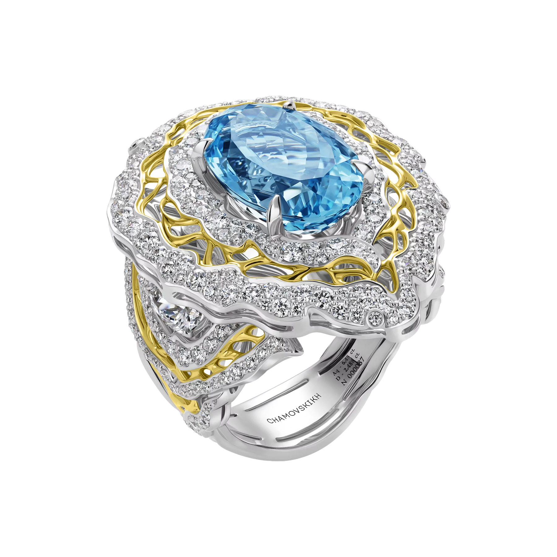 Кольцо с аквамарином и бриллиантами, белое золото