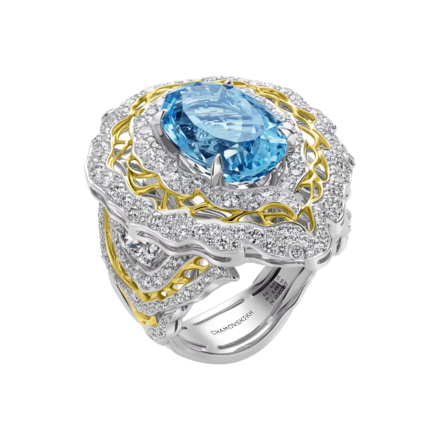 Кольцо с аквамарином и бриллиантами, белое золото