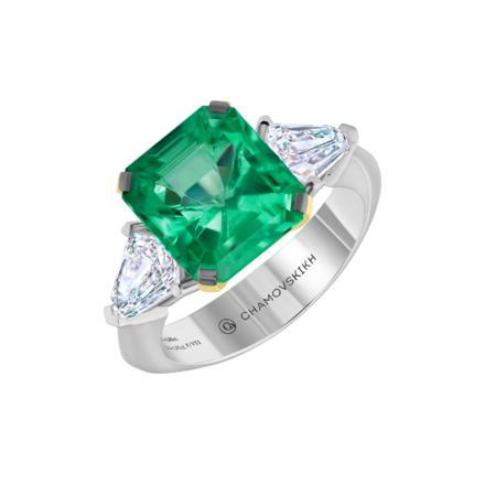 Кольцо с изумрудом и бриллиантами, белое золото