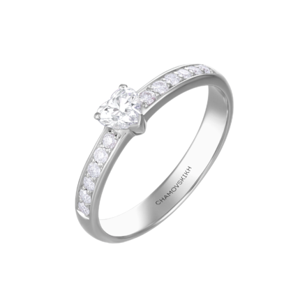 Помолвочное кольцо с бриллиантами, белое золото