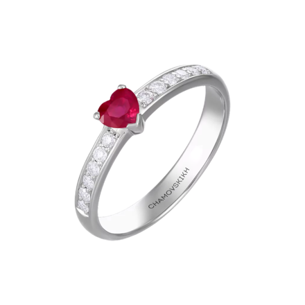 Помолвочное кольцо с рубином и бриллиантами, белое золото