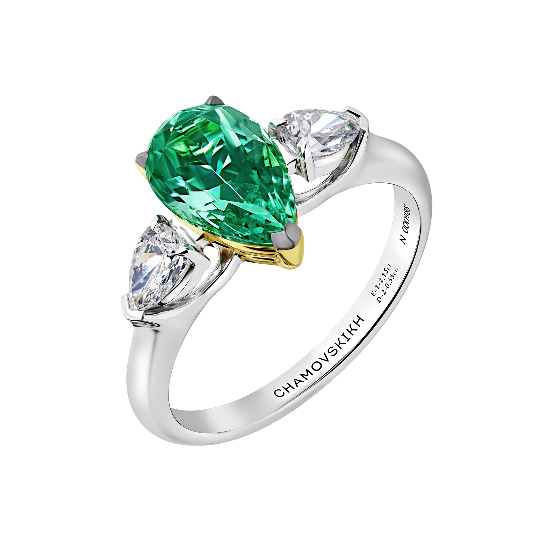 Кольцо с изумрудом и бриллиантами, белое и жёлтое золото