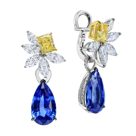 Серьги с сапфирами и бриллиантами, белое золото