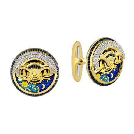 Запонки с бриллиантами, желтое золото, н.керамика 2