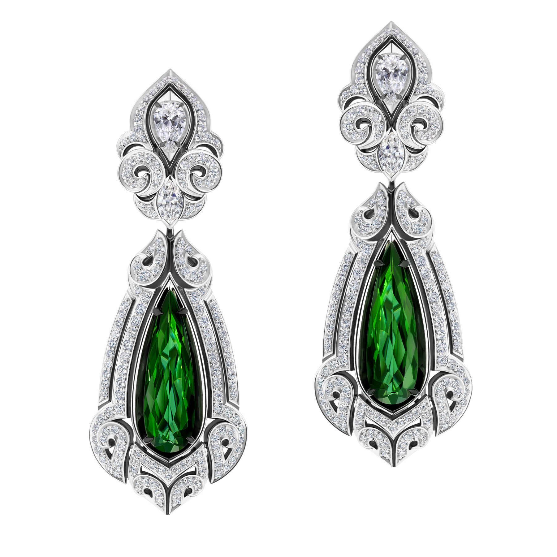 Серьги с верделитами и бриллиантами, белое золото