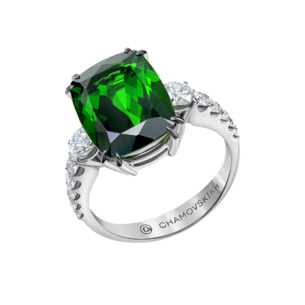 Кольцо с турмалином верделит и бриллиантами, белое золото