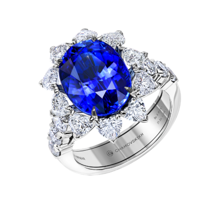 Кольцо с сапфиром и бриллиантами, белое золото