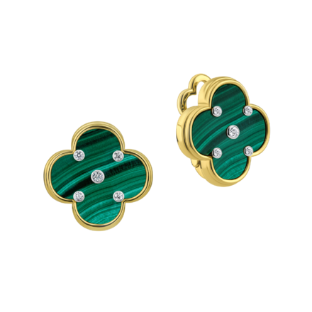 Серьги с бриллиантами и малахитом, желтое золото
