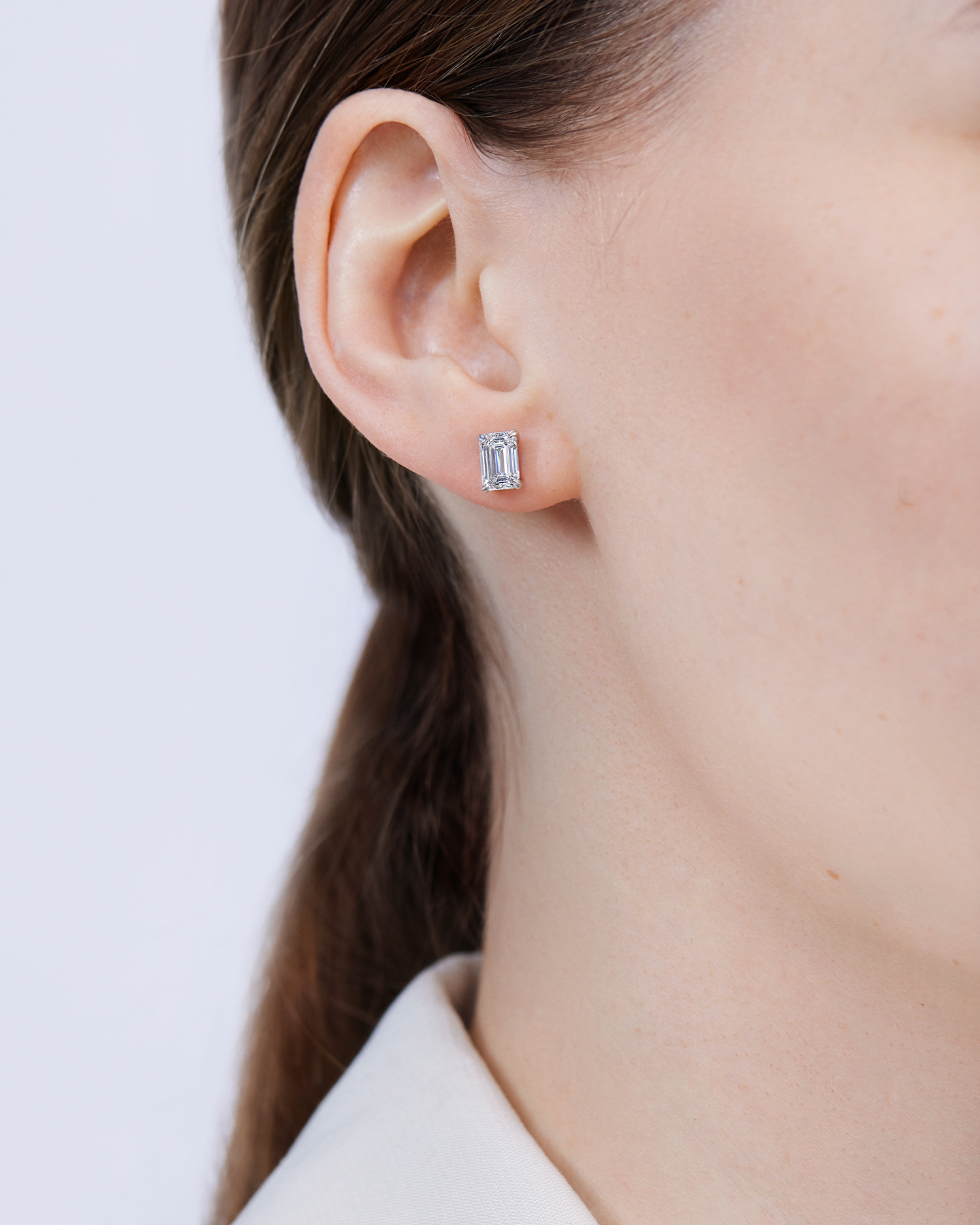 Пусеты с бриллиантами, белое золото, нанокерамика