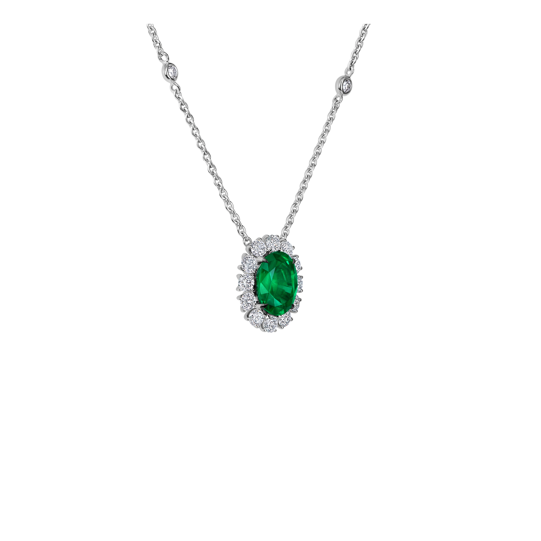 Колье с изумрудом и бриллиантами, белое золото